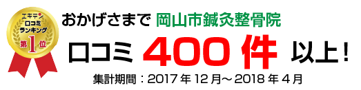 おかげさまで岡山市の鍼灸整骨院 口コミランキング第1位